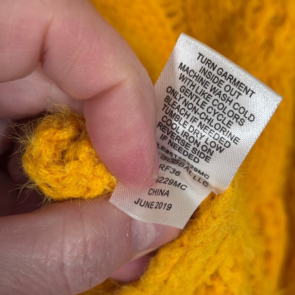 SUN MOON Cable Knit Turtleneck Sweater‎ XS Mustard Marigold Crop Cozy Flare Bell - Picture 9 of 10